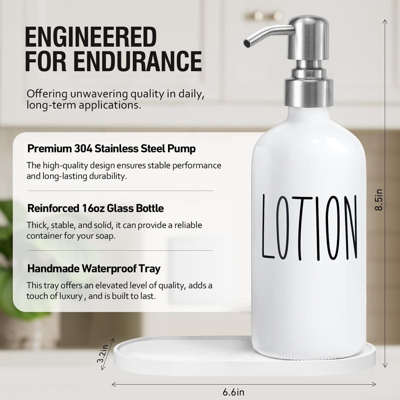 MOMEEMO Hand Soap Dispenser for Bathroom, Soap and Lotion Dispenser Set with Silver Metal Pump, Suitable for Farmhouse Bathroom Decor. (White & Silver) - Image 2